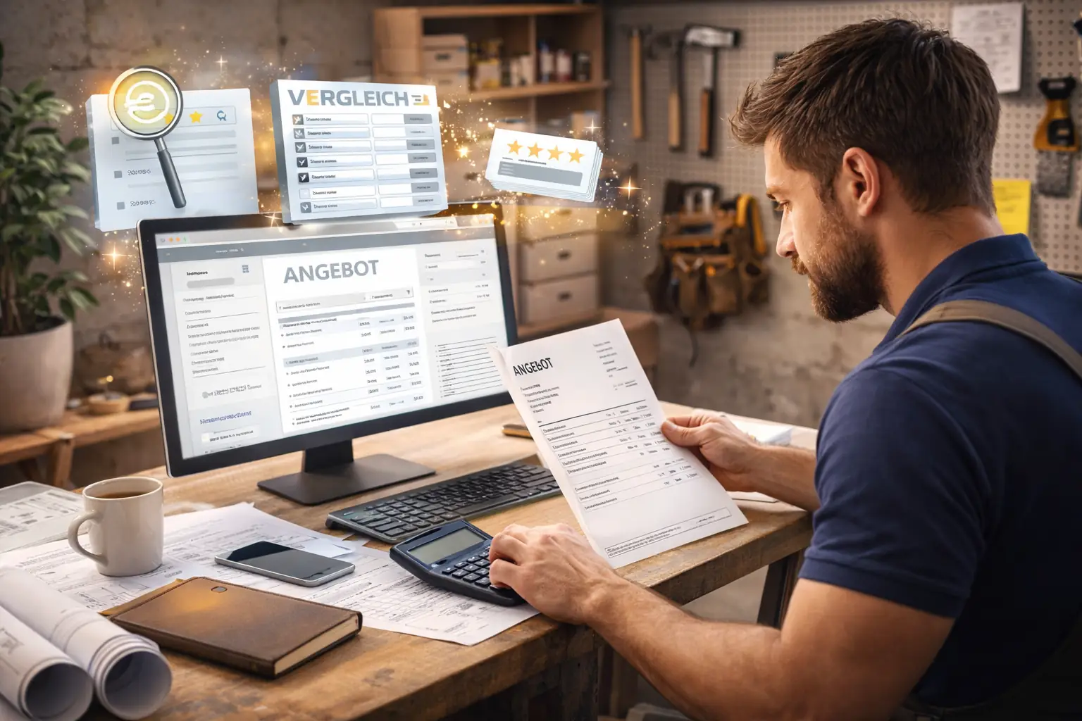 Handwerker mit Tablet – KI und Digitalisierung im Handwerksbetrieb